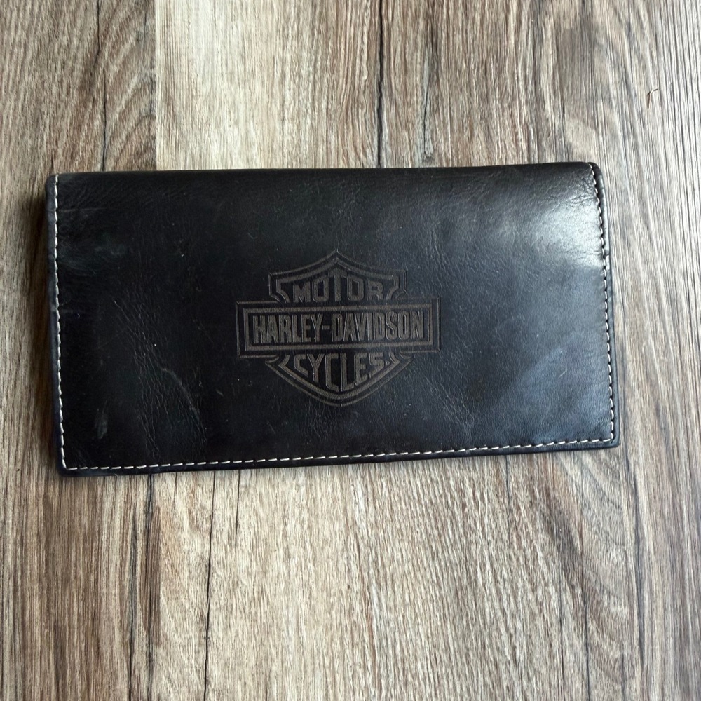 Vintage Harley-Davidson Black Leather Bifold Wallet Grunge Biker Punk